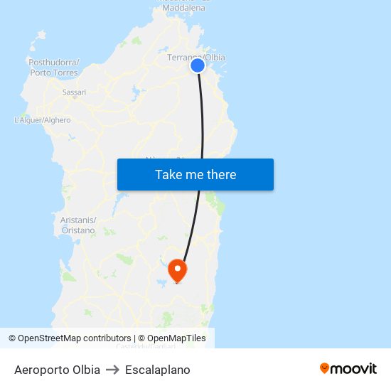 Aeroporto Olbia to Escalaplano map