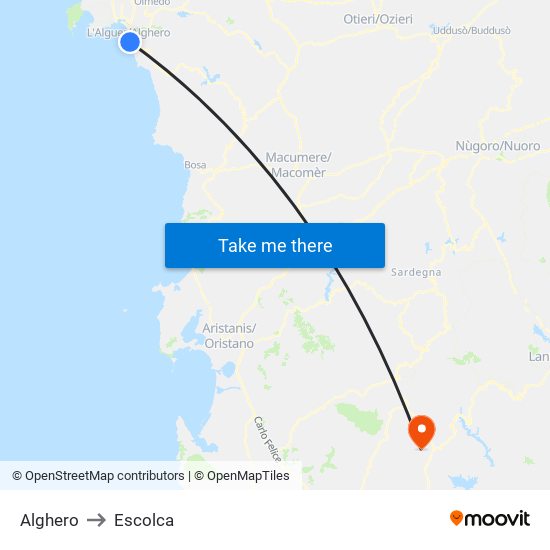 Alghero to Escolca map