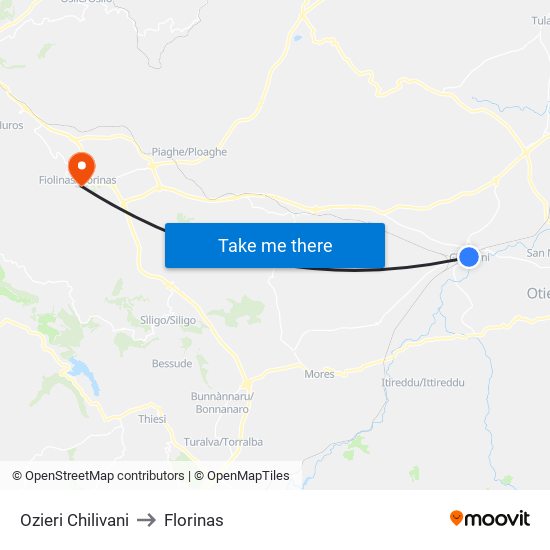 Ozieri Chilivani to Florinas map