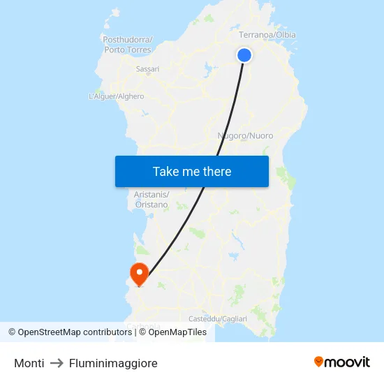 Monti to Fluminimaggiore map