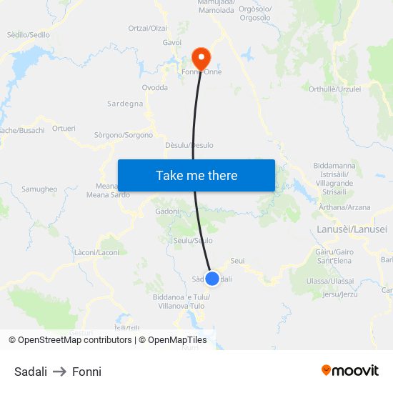 Sadali to Fonni map