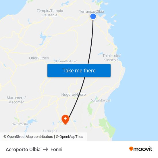 Aeroporto Olbia to Fonni map