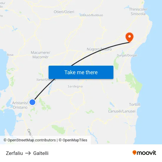 Zerfaliu to Galtelli map