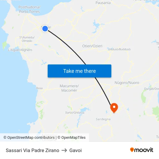 Sassari Via Padre Zirano to Gavoi map