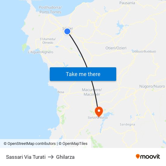 Sassari Via Turati to Ghilarza map