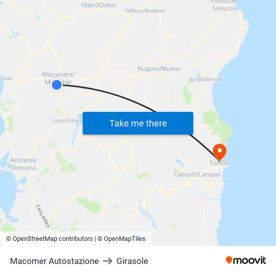 Macomer Autostazione to Girasole map