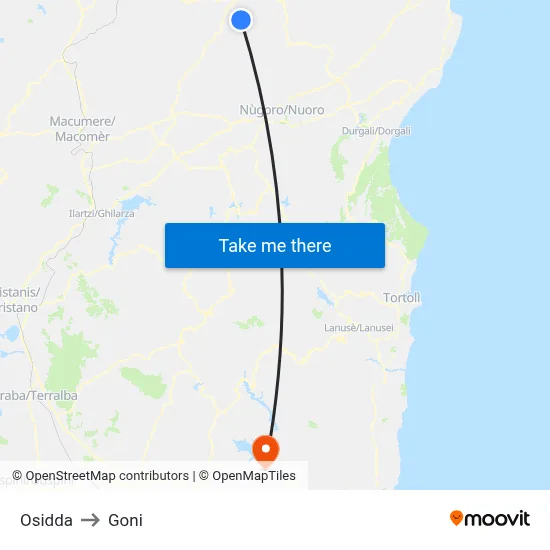 Osidda to Goni map
