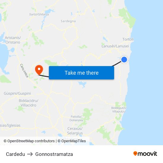 Cardedu to Gonnostramatza map