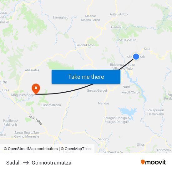 Sadali to Gonnostramatza map