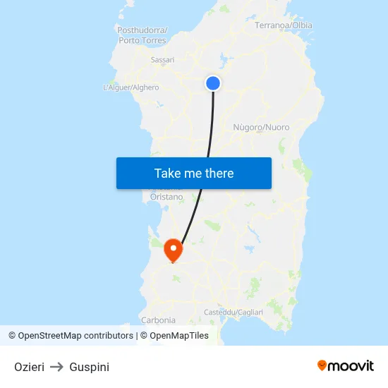Ozieri to Guspini map