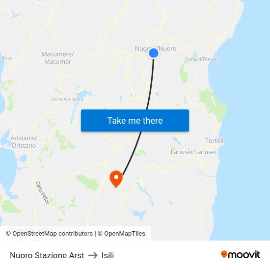 Nuoro Stazione Arst to Isili map