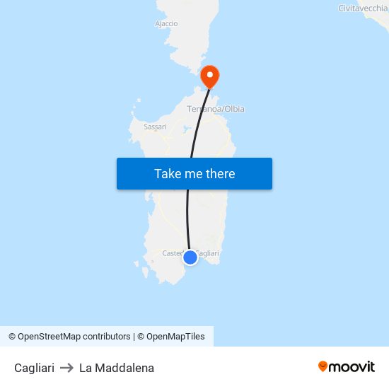 Cagliari to La Maddalena map