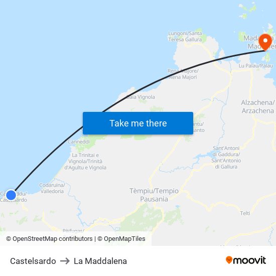 Castelsardo to La Maddalena map