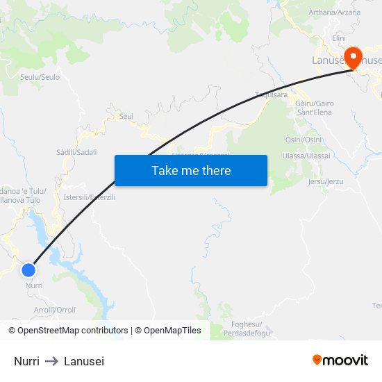 Nurri to Lanusei map