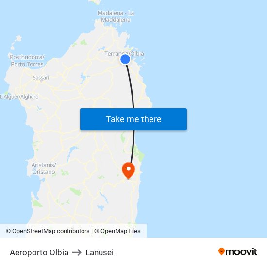 Aeroporto Olbia to Lanusei map