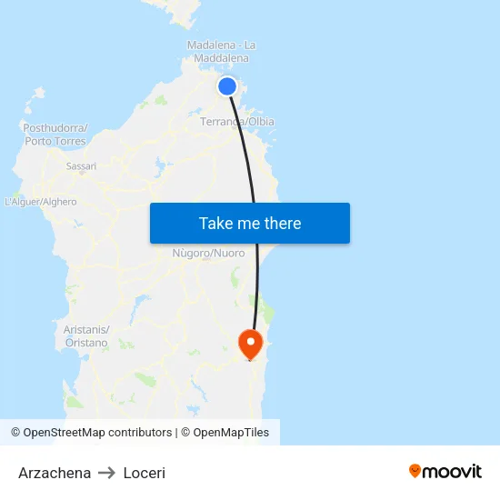 Arzachena to Loceri map