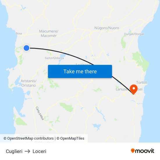 Cuglieri to Loceri map