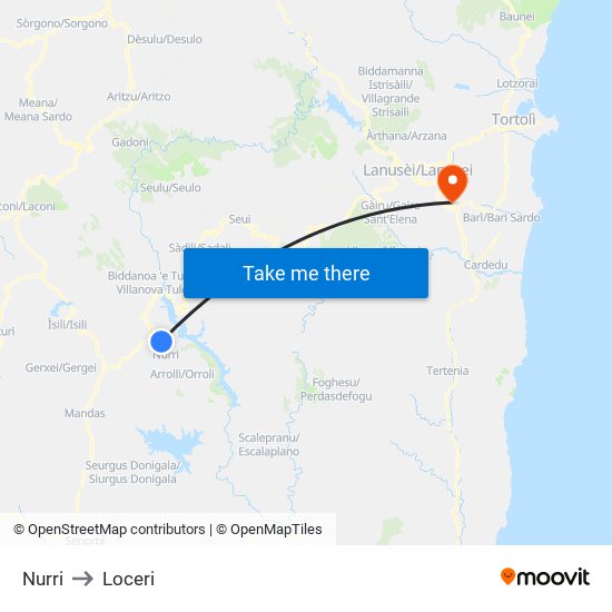 Nurri to Loceri map