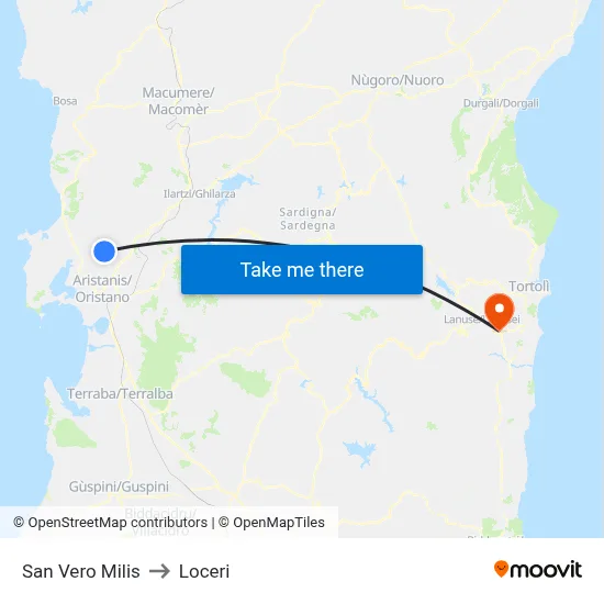 San Vero Milis to Loceri map