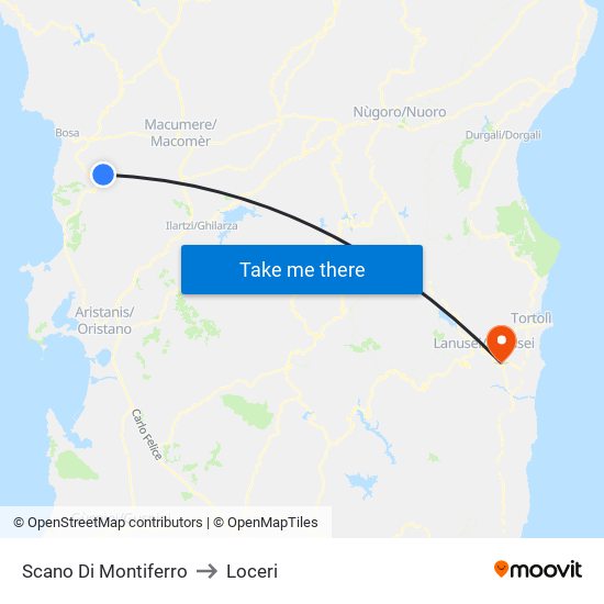 Scano Di Montiferro to Loceri map