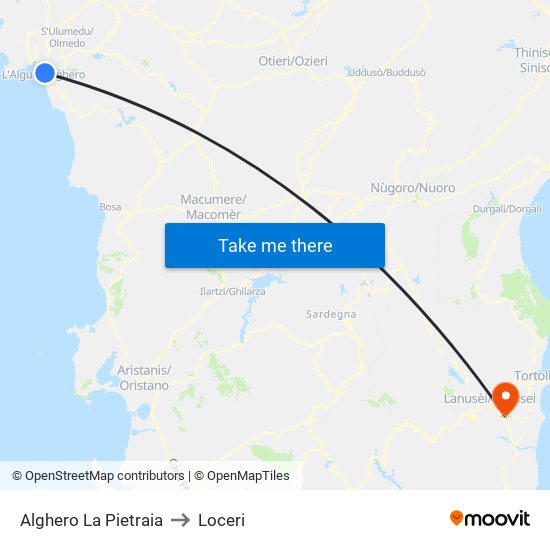 Alghero La Pietraia to Loceri map