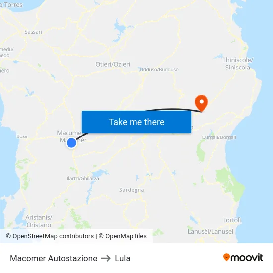 Macomer Autostazione to Lula map