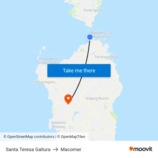 Santa Teresa Gallura to Macomer map