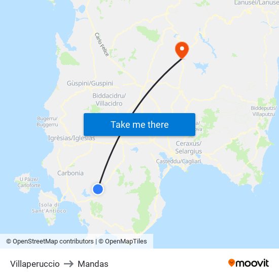 Villaperuccio to Mandas map