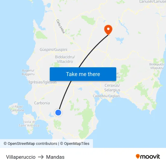 Villaperuccio to Mandas map