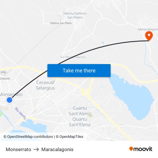 Monserrato to Maracalagonis map