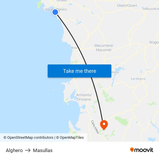 Alghero to Masullas map