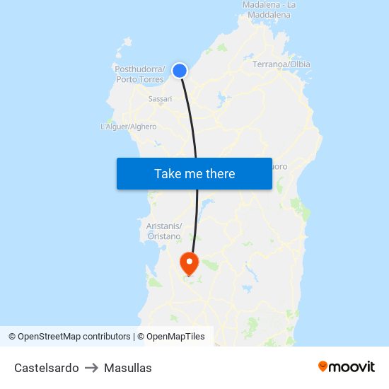 Castelsardo to Masullas map