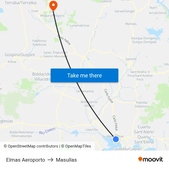 Elmas Aeroporto to Masullas map