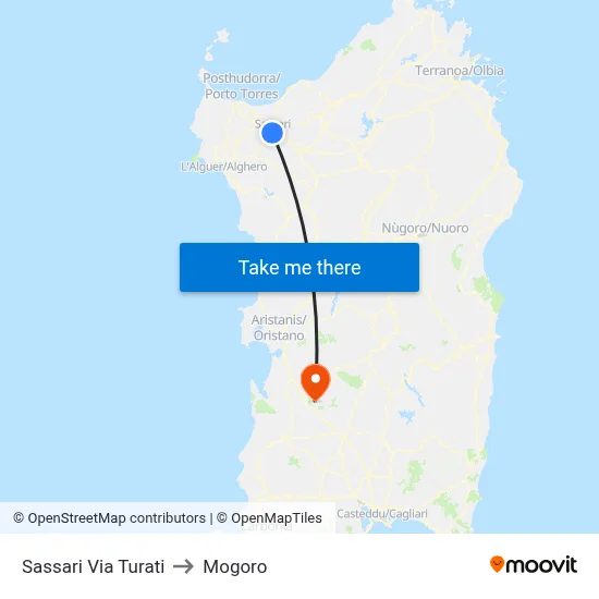 Sassari Via Turati to Mogoro map