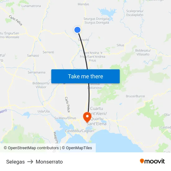 Selegas to Monserrato map