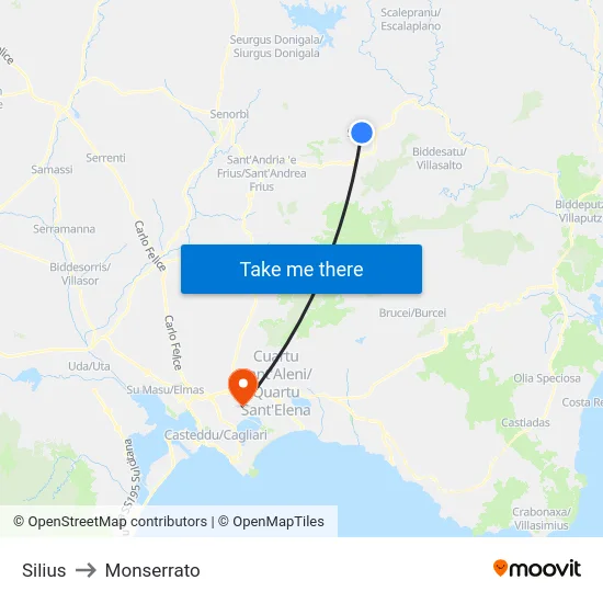Silius to Monserrato map