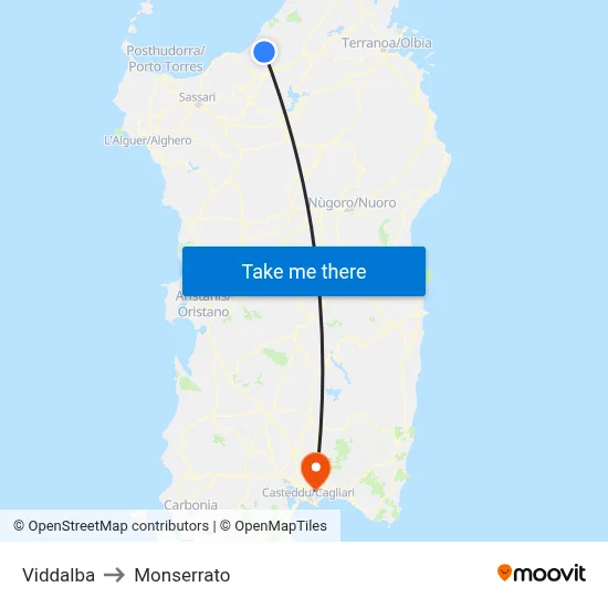 Viddalba to Monserrato map