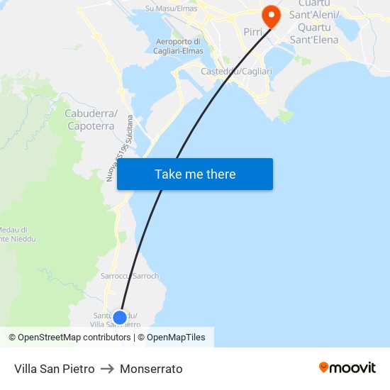 Villa San Pietro to Monserrato map