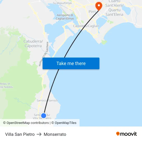 Villa San Pietro to Monserrato map