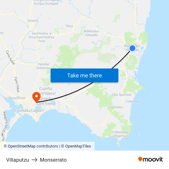 Villaputzu to Monserrato map