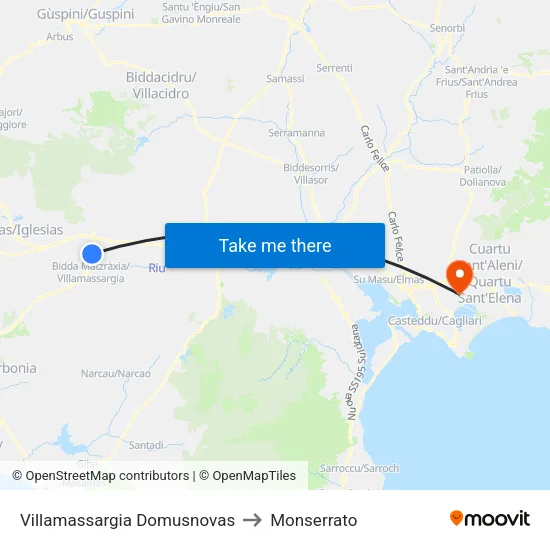 Villamassargia Domusnovas to Monserrato map