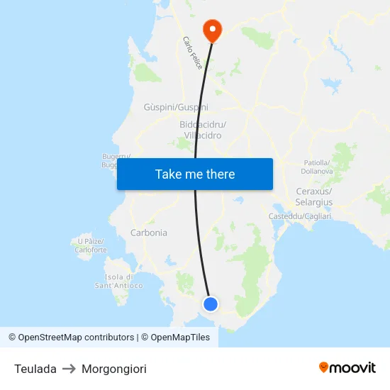 Teulada to Morgongiori map
