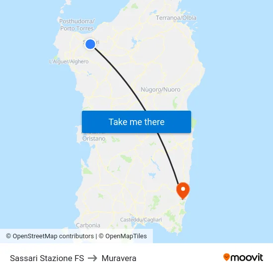 Sassari Stazione FS to Muravera map
