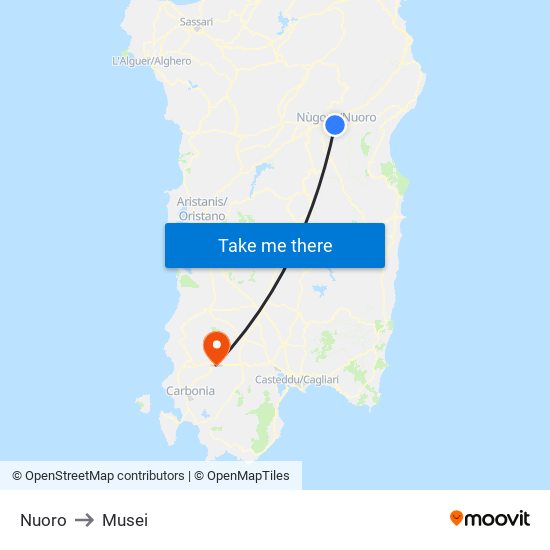 Nuoro to Musei map