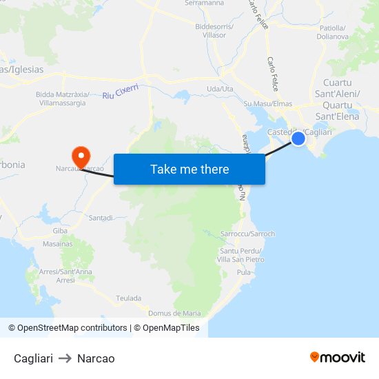 Cagliari to Narcao map