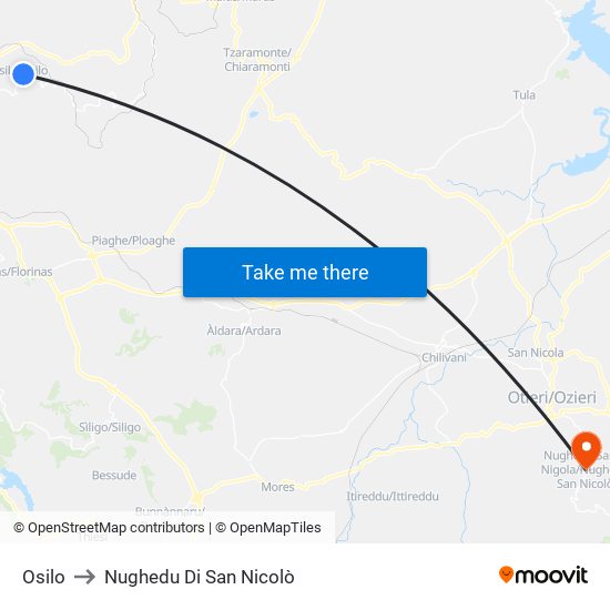 Osilo to Nughedu Di San Nicolò map