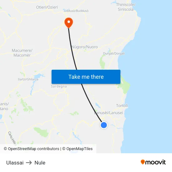 Ulassai to Nule map