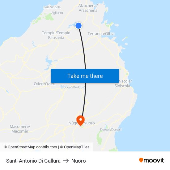 Sant' Antonio Di Gallura to Nuoro map