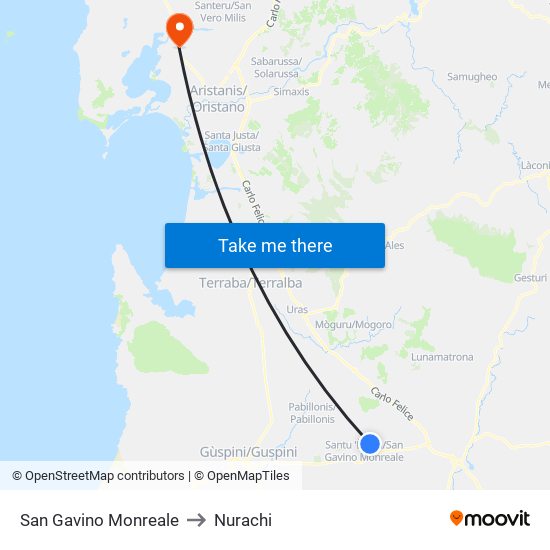 San Gavino Monreale to Nurachi map