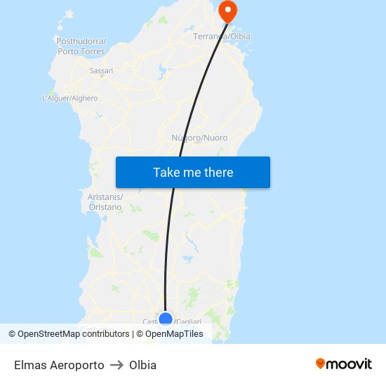 Elmas Aeroporto to Olbia map